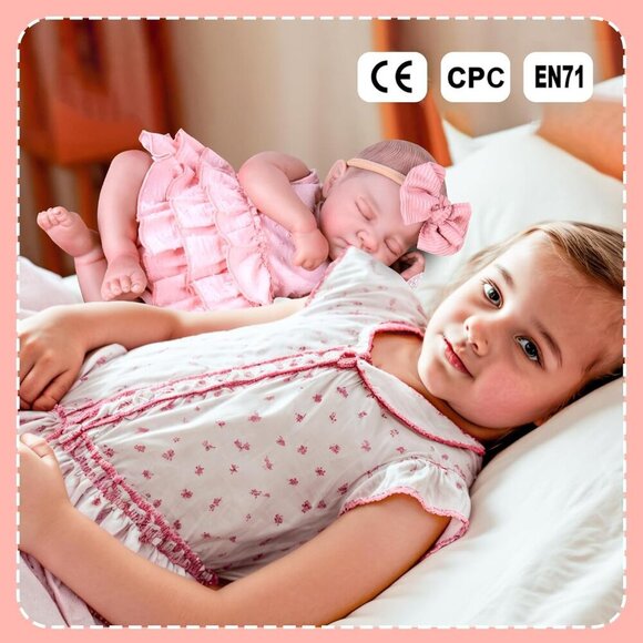20 Inch Sleeping Newborn Baby Doll Girl with Poseable Limbs and Feeding Set - Picture 3 of 8